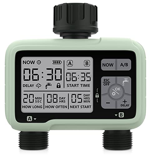 CROSOFMI Bewässerungscomputer 2 Ausgänge Garten Wasser zeitschaltuhr automatische bewässerung/LCD-Bildschirm/Einfache Bedienung/Kindersicherung/Verzögerung bei starkem Regen/Manuelle Bewässerung von CROSOFMI