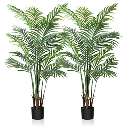 CROSOFMI Künstliche Pflanzen groß 130cm Kunstpflanze im Topf Plastik Palme Künstliche Palmen wie echt Fake Plant deko für Wohnzimmer Balkon Schlafzimmer Büro Perfektes Einweihungsgeschenk (2 Pack) von CROSOFMI