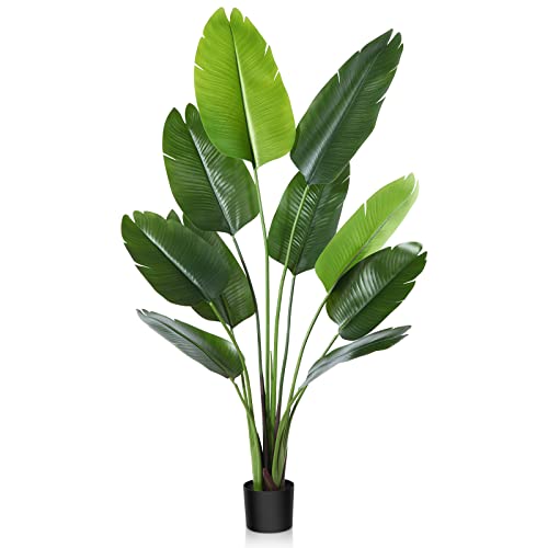 CROSOFMI Künstliche Paradiesvogel Pflanze 150cm künstliche Tropische Palme mit 10 Blättern perfekte künstliche Pflanzen im Topf für drinnen und draußen Haus Büro Garten Moderne Dekoration（1 Pack） von CROSOFMI