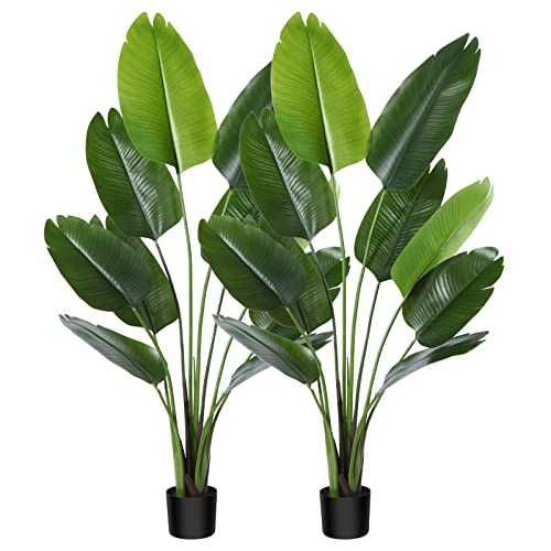 CROSOFMI Künstliche Paradiesvogel Pflanze 150cm künstliche Tropische Palme mit 10 Blättern perfekte künstliche Pflanzen im Topf für drinnen und draußen Haus Büro Garten Moderne Dekoration（2 Pack） von CROSOFMI