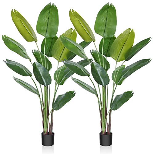 CROSOFMI Künstliche Paradiesvogel Pflanze 180cm künstliche Tropische Palme mit 13 Blättern perfekte künstliche Pflanzen im Topf für drinnen und draußen Haus Büro Garten Moderne Dekoration（2 Pack） von CROSOFMI