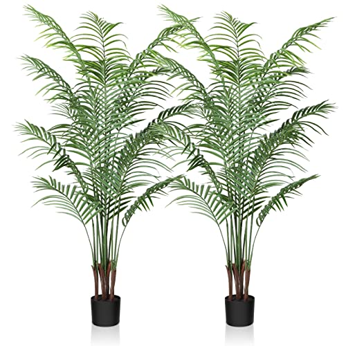 CROSOFMI Künstliche Pflanze Palmen 150 cm Kunstpflanze Plastik Groß Areca Palme im Topf Wohnzimmer Balkon Schlafzimmer Grün Deko (2 Pack) von CROSOFMI