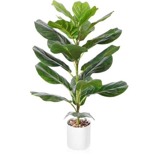 CROSOFMI Künstliche Pflanze im Topf Ficus Lyrata 75 cm Kunstpflanze Plastik Zimmerpflanze Groß Wohnzimmer Balkon Schlafzimmer Grün Deko(1 Pack) von CROSOFMI