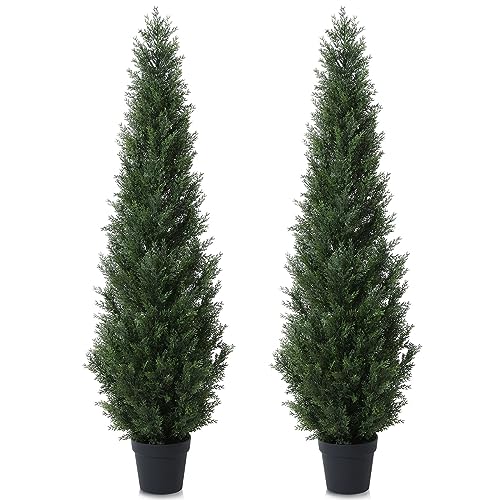 CROSOFMI Künstliche Pflanzen Groß Zedernbaum 155 cm Kunstpflanzen Wie Echt im Topf Plastik Fake Plant Außendekoration (2 Pack) von CROSOFMI