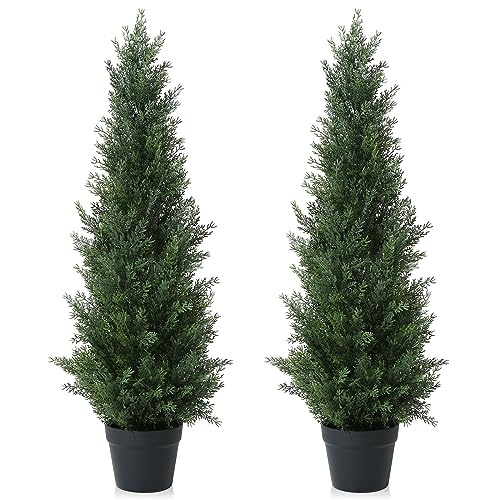 CROSOFMI Künstliche Pflanzen Groß Zedernbaum 95 cm Kunstpflanzen Wie Echt im Topf Plastik Fake Plant Außendekoration (2 Pack) von CROSOFMI