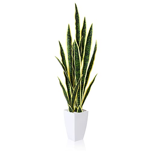 CROSOFMI Kunstpflanze Bogenhanf 110 cm Künstliche Pflanzen Groß Wie Echt Sansevieria Plastikpflanzen Zimmerpflanzen Balkon Badezimmer Deko Modern （ Gelb） von CROSOFMI