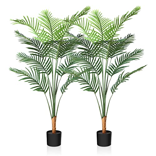 CROSOFMI Kunstpflanze Palmen 130 cm Plastik Künstliche Pflanze Groß Areca Palme im Topf Wohnzimmer Balkon Schlafzimmer Grün Deko (2 Pack) von CROSOFMI