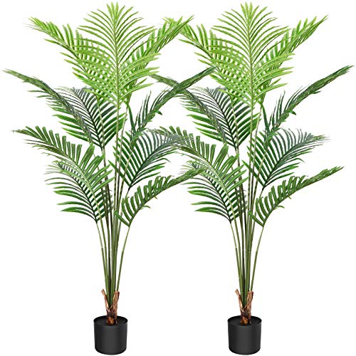 CROSOFMI Kunstpflanze Palmen 150 cm Plastik Künstliche Pflanze Groß Areca Palme im Topf Wohnzimmer Balkon Schlafzimmer Grün Deko (2 Pack) von CROSOFMI