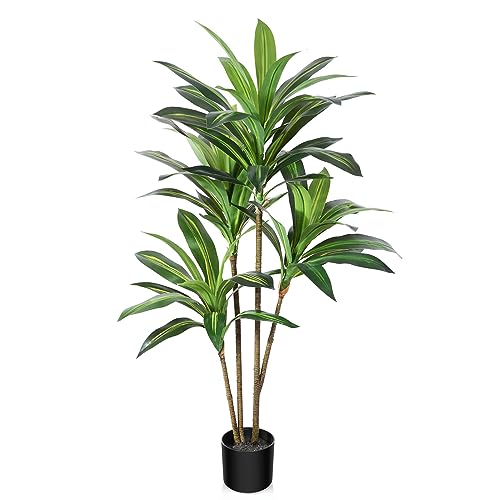 CROSOFMI künstlicher Drachenbaum 120cm künstliche Tropische Plastik Pflanze perfekte künstliche Pflanzen im Topf,Fake Plant deko für Wohnzimmer Balkon Schlafzimmer Büro Perfektes Einweihungsgeschenk von CROSOFMI