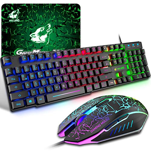Gaming Tastatur Und Maus Set, QWERTZ German Layout Regenbogen LED Hintergrundbeleuchtung Ergonomische Keyboard 6 Tasten 2400 DPI Maus und Mauspad, USB Verkabelt, Kompatibel mit PS4 Xbox, Schwarz Gaming Tastatur Und Maus Set, QWERTZ German Layout Regenbogen LED Hintergrundbeleuchtung Ergonomische Keyboard 6 Tasten 2400 DPI Maus und Mauspad, USB Verkabelt, Kompatibel mit PS4 Xbox, Schwarz von ZIYOU LANG