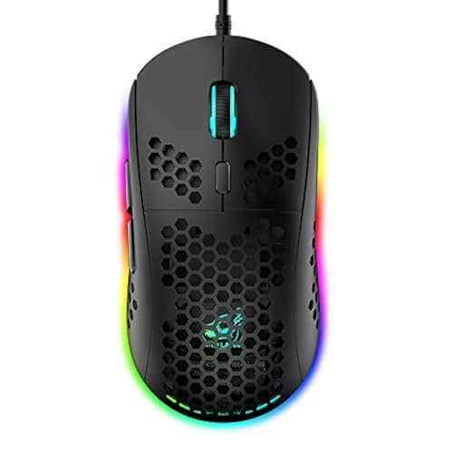 RGB Bienenwabe Leicht Gaming-Maus, 6 Programmierbare Tasten, 6 RGB-Hintergrundbeleuchtungsmodi und 6400 DPI Einstellbar, USB-Kabel, Plug & Play, Kompatibel mit Windows, Mac, Laptop, PS4, XBox Schwarz RGB Bienenwabe Leicht Gaming-Maus, 6 Programmierbare Tasten, 6 RGB-Hintergrundbeleuchtungsmodi und 6400 DPI Einstellbar, USB-Kabel, Plug & Play, Kompatibel mit Windows, Mac, Laptop, PS4, XBox Schwarz von CROSS ZEBRA