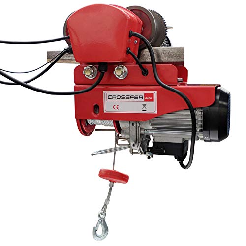 CROSSFER Elektrische Seilwinde mit Laufkatze HDGD-800 Hebeleistung 400/800 Kg Seilzug mit Fahrwerk 12 Meter Stahlseil 230V von CROSSFER GmbH