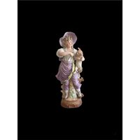 Keramikfigur/Antike Figur Dame Mit Hundefigur Vintage Keramik von CROSSINGATLEVEL