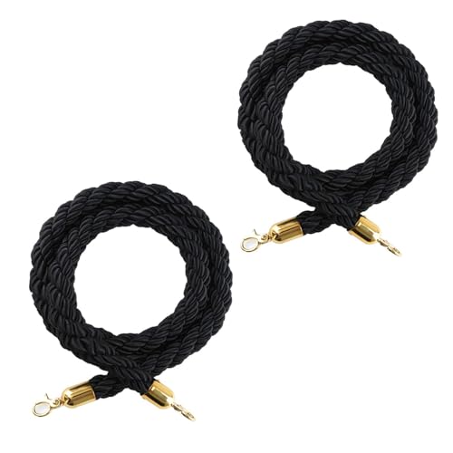 1 Stück 0,9–3 m geflochtenes Nylon-Hanfseil zur Kontrolle von Menschenmengen – schwarzes, gedrehtes Absperrseil mit Haken(Blackgold,180cm) von CROWEL