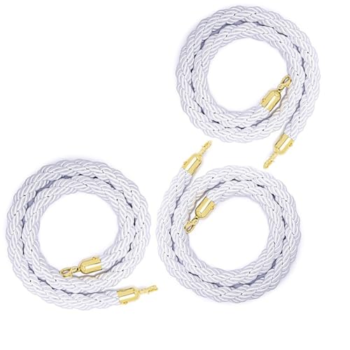 3 Stück weiße Absperrpfosten aus gedrehtem Seil mit Karabinerhaken – 0,6–3,05 m Absperrseil zur Kontrolle von Menschenmengen for Veranstaltungen und Veranstaltungsorte(Gold Hook,305cm) von CROWEL