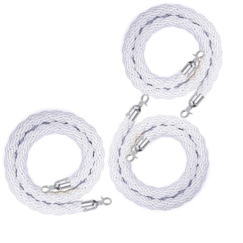 3 Stück weiße Absperrpfosten aus gedrehtem Seil mit Karabinerhaken – 0,6–3,05 m Absperrseil zur Kontrolle von Menschenmengen for Veranstaltungen und Veranstaltungsorte(Silver Hook,100cm) von CROWEL