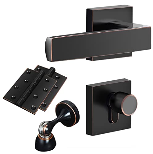 CROWEL Eleganter, nicht drehbarer, quadratischer Türdrücker mit schwarzer Oberfläche for Badezimmer und Schlafzimmer – robustes Gerät aus Zinklegierung(ModelB) von CROWEL