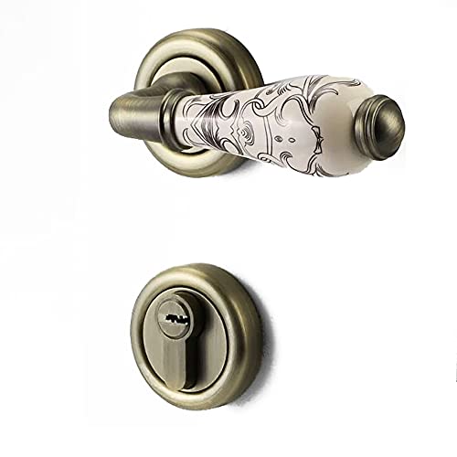 CROWEL Goldene Bronze-Schlafzimmer-Türknöpfe mit Schloss und Schlüssel, Keramikgriff, modernes Satin-Nickel-Finish, for Badezimmer und Schlafzimmer(ModelD) von CROWEL
