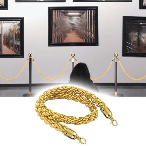 Goldfarbenes Absperrseil zur Kontrolle von Menschenmengen – geflochtenes Nylon-Absperrseil mit Karabinerhaken for das Eventmanagement(150cm) von CROWEL