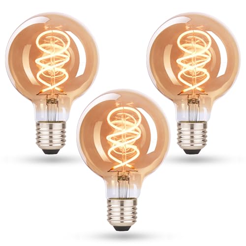 CROWN LED E27 LED Vintage-Glühlampe - Warmweiße - Energieeffizient E-Klasse - Entspricht 38W Glühlampe - Langlebig - Ideal für Zuhause, Restaurants, Stoßfest - Retro Design - 14.2x6.4cm - Set von 3 von CROWN LED