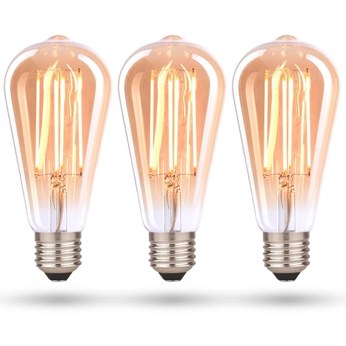 CROWN LED E27 LED Vintage-Glühlampe - Warmweiße - Energieeffizient E-Klasse - Entspricht 38W Glühlampe - Langlebig - Ideal für Zuhause, Restaurants, Stoßfest - Retro Design - 14,2 x 6,4 cm - Set von 3 von CROWN LED