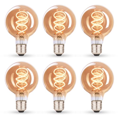 CROWN LED E27 LED Vintage-Glühlampe - Warmweiße - Energieeffizient E-Klasse - Entspricht 38W Glühlampe - Langlebig - Ideal für Zuhause, Restaurants, Stoßfest - Retro Design - 14.2 x 6.4 cm - Set von 6 von CROWN LED