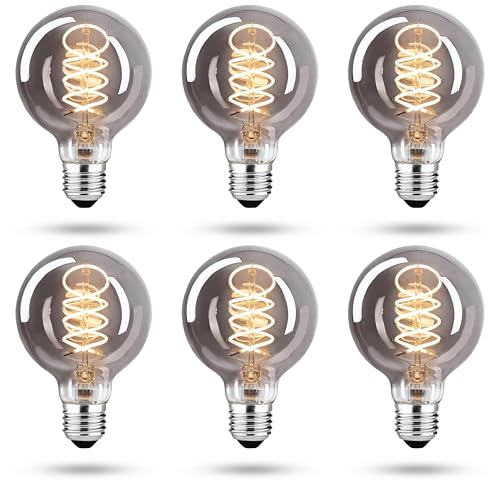 CROWN LED Glühbirne E27 Vintage 6er-Satz - Rauchgraue Edison-Lampe aus Glas - Energieeffizient E-Klasse - Entspricht 45W Glühlampe - Ideal für Zuhause und Dekorative Retro-Beleuchtung - 14,3x6,5 cm von CROWN LED