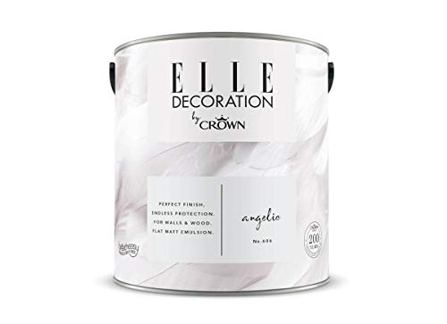 Crown ELLE DECORATION Angelic No. 606, 2,5 L, extra-matte Premium Wandfarbe für Innen, für Wände und Holz, hohe Deckkraft, Innenfarbe,reines kühles Weiß von Crown
