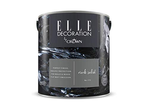 Crown ELLE DECORATION Rock Solid No. 173, 2,5 L, extra-matte Premium Wandfarbe für Innen, für Wände und Holz, hohe Deckkraft, Innenfarbe,dunkelgrau mit einem Hauch von grünen Untertönen von Crown