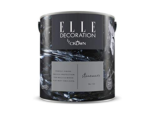 Crown ELLE DECORATION Stoneware No. 162, 2,5 L, extra-matte Premium Wandfarbe für Innen, für Wände und Holz, hohe Deckkraft, Innenfarbe,glühendes Blaugrau von Crown