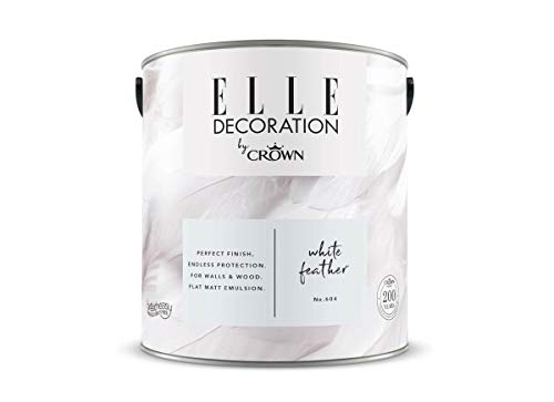 Crown ELLE DECORATION White Feather No. 604, 2,5 L, extra-matte Premium Wandfarbe für Innen, für Wände und Holz, hohe Deckkraft, Innenfarbe,ruhiges Weiß mit dezenten violetten Untertönen von Crown