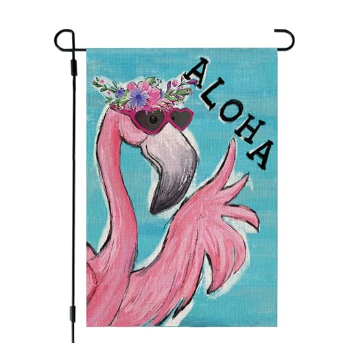 CROWNED BEAUTY SummerGarden CF1498-12 Flagge, rosa Flamingo, 30,5 x 45,7 cm, doppelseitig, klein, Sackleinen, Aloha-Fahne für den Außenbereich von CROWNED BEAUTY