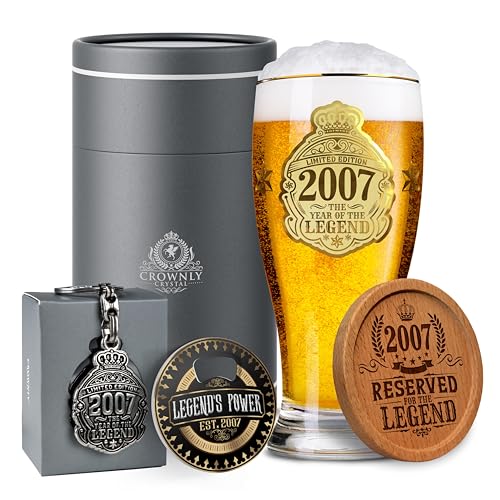 CROWNLY CRYSTAL® 2007 Geschenk Zum 18 Geburtstag Bierglas Mit Gravur 570 ml Personalisierte Geschenke Geburtstagsgeschenk Für Männer Deko 18. Geburtstag Junge Karte Mann von CROWNLY CRYSTAL