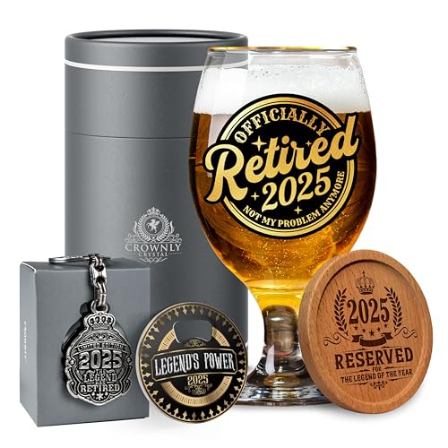 CROWNLY CRYSTAL® 2025 Ruhestand Geschenk Bierglas Mit Gravur Personalisierte Geschenke Renteneintritt Geschenk Männer Karte Zum Ruhestand Abschiedsgeschenk Kollegen Lustige Geschenke Für Männer von CROWNLY CRYSTAL