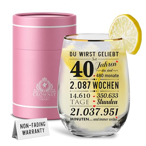 CROWNLY CRYSTAL® 40 Geburtstag Frauen Cocktailglas mit Spruch Personalisierte Stilvolle Geschenke zum 40 Geburtstag von CROWNLY CRYSTAL