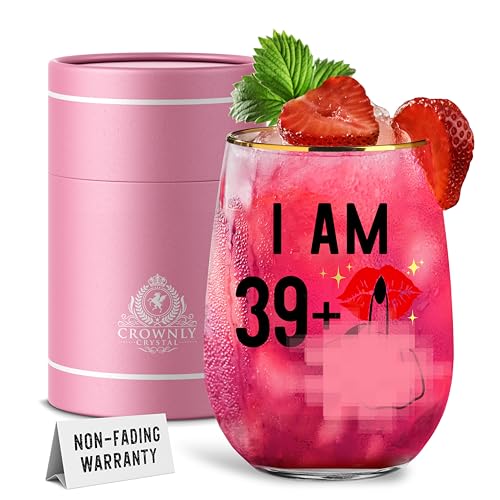 CROWNLY CRYSTAL® 40 Geburtstag Frauen Weinglas Lustig Personalisierte Geschenke Frauen 40. Geburtstag Frauen Deko 40. Geburtstag Frauen Geschenkideen Für Frauen Geschenke Für Mama Oma Geschenk von CROWNLY CRYSTAL