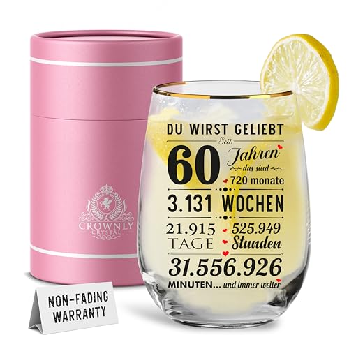 CROWNLY CRYSTAL® Geschenk 60. Geburtstag Frau Personalisiertes Cocktailglas Deko Geschenkideen Mama Frauen ab 60 von CROWNLY CRYSTAL