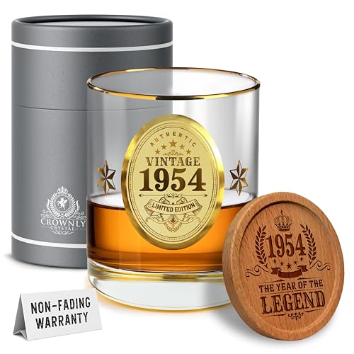 CROWNLY CRYSTAL® 70 Geburtstag Mann 1954 Tasse Personalisiert Whisky Angebot Des Tages Papa Geschenk Geburtstag Whisky Gläser Set Geschenke für Opa Geschenk für Männer Adventskalender Männer von CROWNLY CRYSTAL