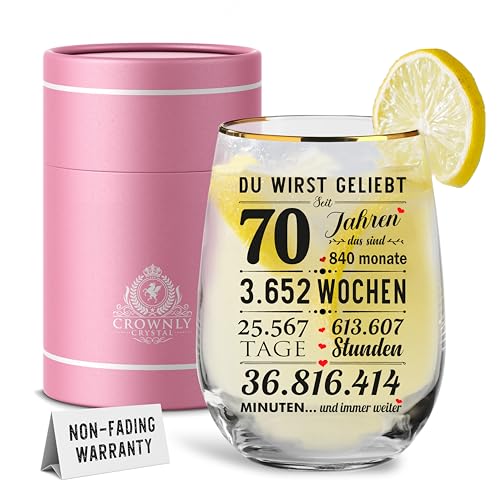 CROWNLY CRYSTAL® 70 Geburtstagsgeschenk für Frauen Geschenke für Ältere Damen Cocktailglas Personalisiert Geschenke für Frauen Ab 70 Geburtstag Deko Geschenk Oma Senioren Geschenk Frau von CROWNLY CRYSTAL