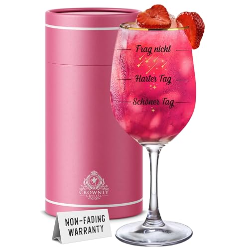 CROWNLY CRYSTAL® Geburtstagsgeschenk für Frauen Weinglas mit Spruch Frag Nicht, Harter Tag, Schöner Tag! Weinglas Lustig Personalisierte Geschenke Frauen Geschenk für Frauen Geschenke Ideen von CROWNLY CRYSTAL