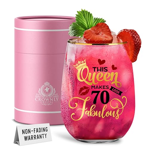 CROWNLY CRYSTAL® Geschenke für 70 Jahre alte Frau, Weingläser, Gin-Glas, personalisierte Geschenke für Frauen, 70. Geburtstag, Dekorationen, coole Geschenke für Frauen, lustige Geburtstagsgeschenke von CROWNLY CRYSTAL