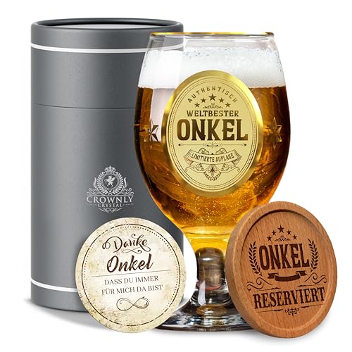 CROWNLY CRYSTAL® Personalisiertes Bierglas Mit Gravur - Geschenk für Onkel Zum Geburtstag Oder Jahrestag - Bester Onkel Tasse von CROWNLY CRYSTAL