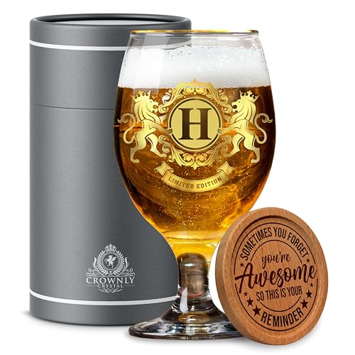 CROWNLY CRYSTAL® Personalisierte Geschenke Männer Bierglas Mit Gravur Bier Geschenke für Männer Adventskalender für Männer Geschenkideen Männer Papa Geschenk Geburtstag Geschenk Bruder (H) von CROWNLY CRYSTAL