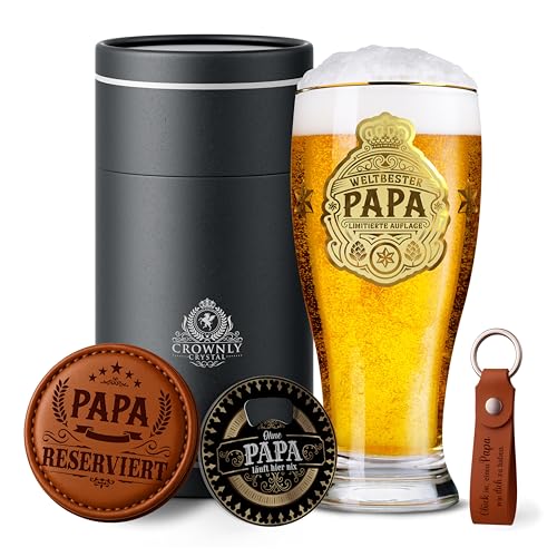 CROWNLY CRYSTAL® Personalisiertes Bierglas Geschenk für Papa Geburtstag Weihnachten Bester Vater Geschenk für Männer Eltern von CROWNLY CRYSTAL