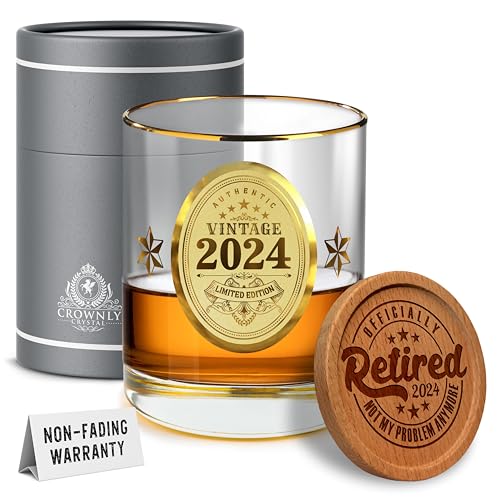 CROWNLY CRYSTAL® Rentner Geschenk Mann 2024 Personalisierte Geschenke Whisky Gläser Set Renteneintritt Geschenk Männer Ruhestand Geschenk Oma und Opa Geschenke Abschiedsgeschenk Kollegen Jobwechsel von CROWNLY CRYSTAL