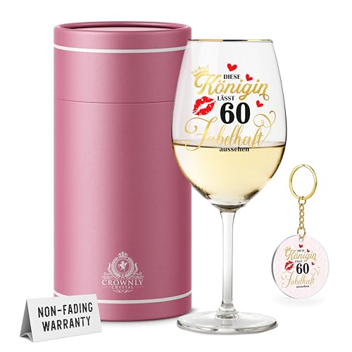 CROWNLY CRYSTAL® Weinglas Mit Gravur Geschenke Zum 60 Geburtstag Frau Personalisierte Geschenke Deko 60 Geburtstag Schwester Mutter von CROWNLY CRYSTAL