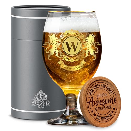 CROWNLY CRYSTAL® Personalisierte Geschenke Männer Bierglas Mit Gravur Geschenk Bruder Geschenke Zum Jahrestag für Ihn Geschenke für Väter Opa Geschenk für Freund Adventskalender für Männer (W) von CROWNLY CRYSTAL