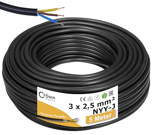 NYY-J 3x2,5mm² 5m Erdkabel Länge am Stück | Elektrokabel Ring für Verlegung im Erdreich & Außenbereich | Kupfer Eindrähtig DIN VDE 0276 Teil 603/627 | Deutsche Markenhersteller NYY-J 3x2,5mm² 5m Erdkabel Länge am Stück | Elektrokabel Ring für Verlegung im Erdreich & Außenbereich | Kupfer Eindrähtig DIN VDE 0276 Teil 603/627 | Deutsche Markenhersteller von CROWNSTORES