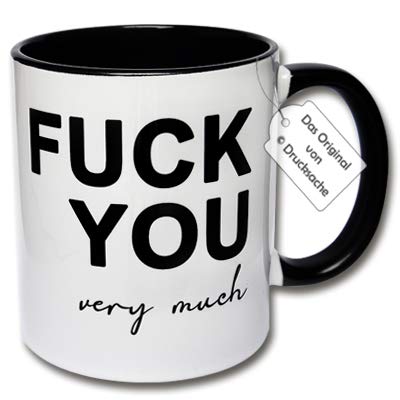 Bedruckte Tasse - Kaffeetasse mit Spruch "FUCK YOU very much" Spruchtasse Lustige Tasse Büro (A: Schwarz-Weiß) von CRP