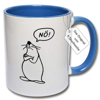 Bedruckte Tasse mit Spruch - Lustige Kaffeetasse Seehund "Nö!" Geschenk Arbeitskollegen (C: Blau) von CRP